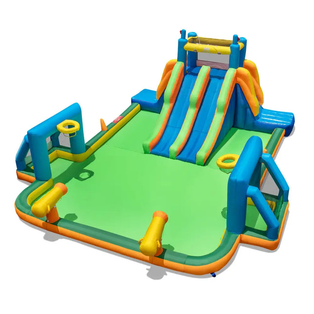 Kids Inflatable Water Slide with 2 Long Slides and 2 Soccer Gates Without Blower - Multicolor - Outdoor Play
