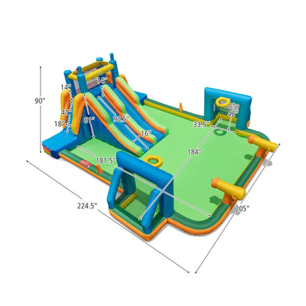 Kids Inflatable Water Slide with 2 Long Slides and 2 Soccer Gates with 950W Blower - Multicolor - Inflatable Water
