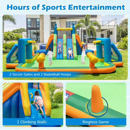 Kids Inflatable Water Slide with 2 Long Slides and 2 Soccer Gates with 950W Blower - Multicolor - Inflatable Water