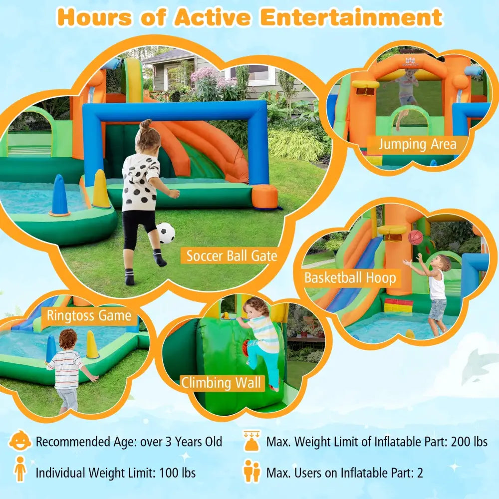 Kids Inflatable Water Slide with Soccer Gate and 750W Blower - Multicolor - Outdoor Play
