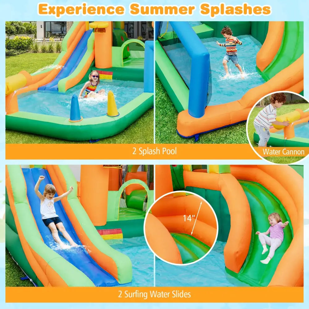 Kids Inflatable Water Slide with Soccer Gate and 750W Blower - Multicolor - Outdoor Play