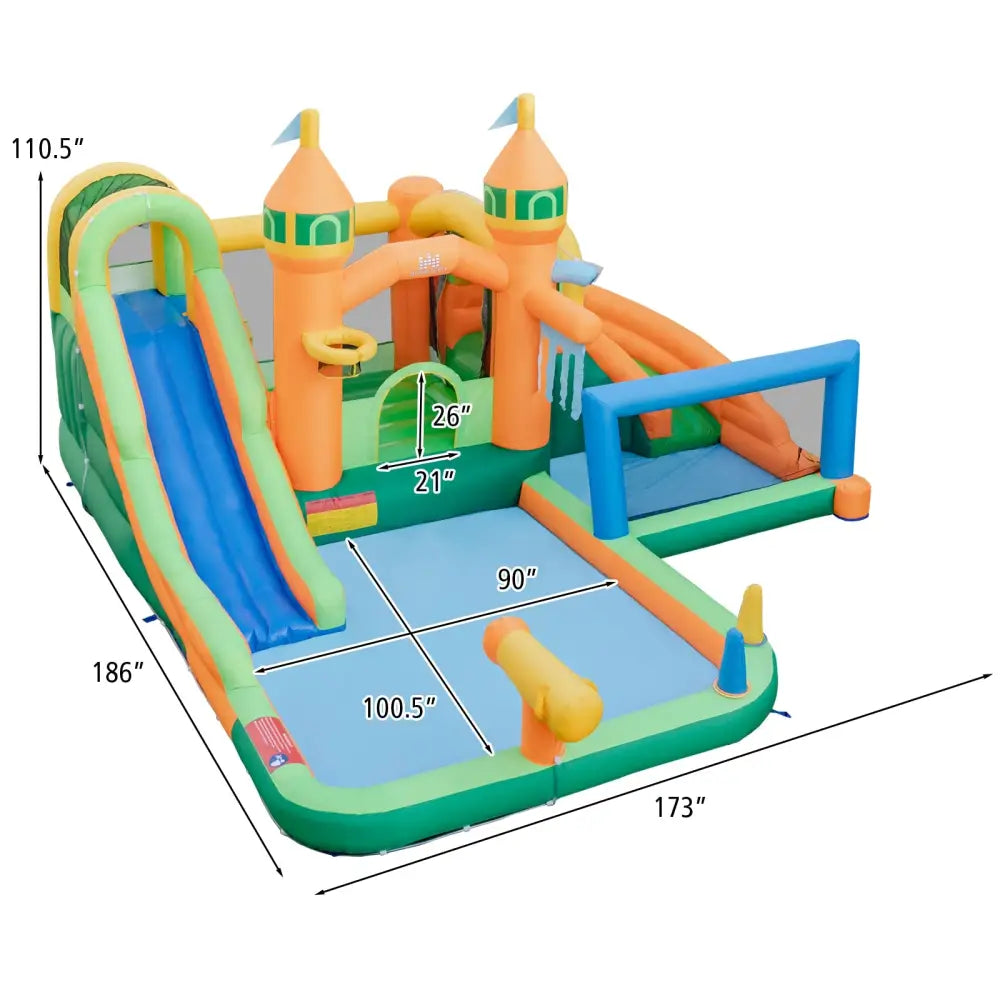 Kids Inflatable Water Slide with Soccer Gate and 750W Blower - Multicolor - Outdoor Play