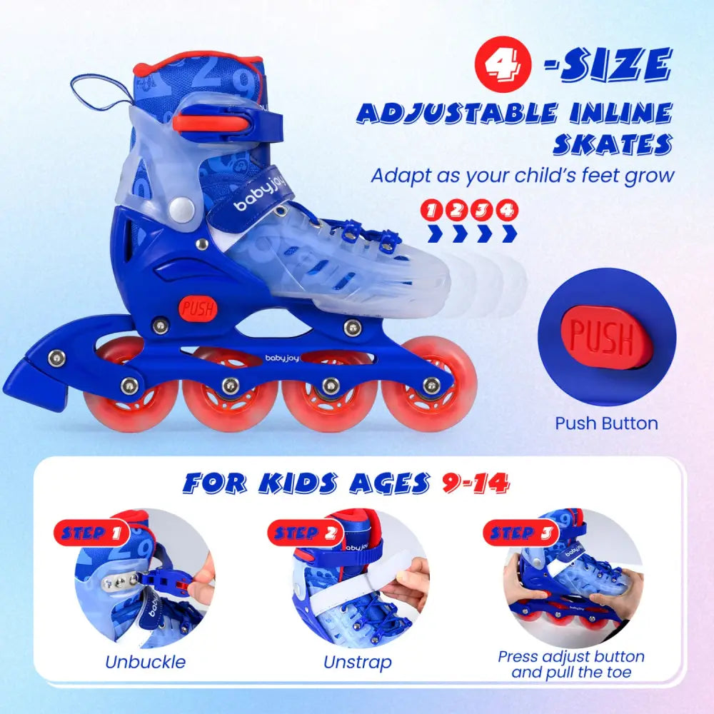 Kids Inline Skates with Light Up Wheels for Beginners Ages 9-14-Blue - Blue - Toy Sports