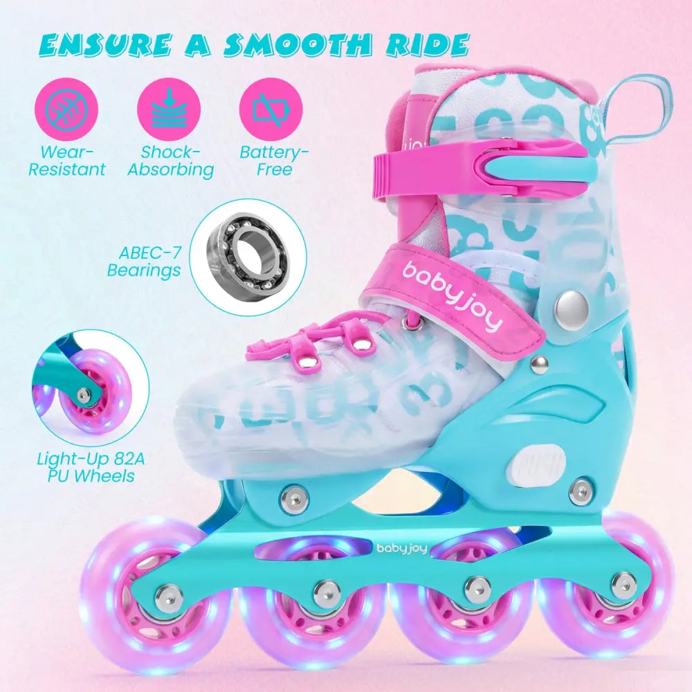 Kids Inline Skates with Light Up Wheels for Beginners Ages 9-14-Pink and Blue - Pink & Blue - Toy Sports