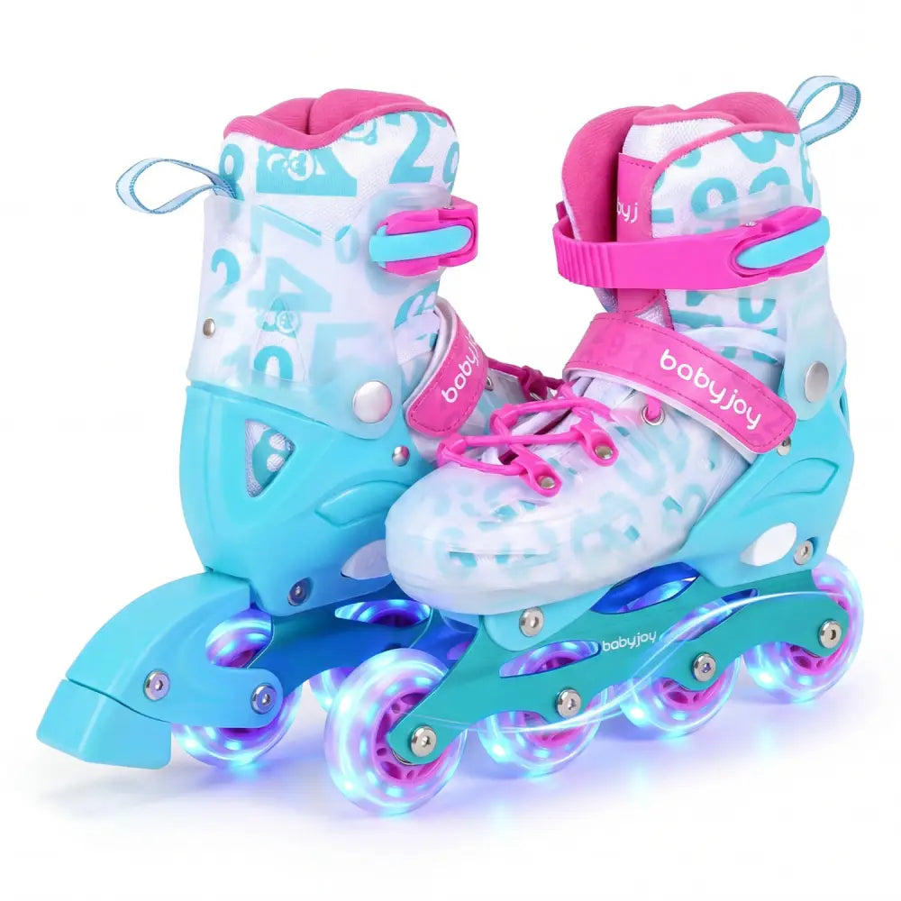 Kids Inline Skates with Light Up Wheels for Beginners Ages 9-14-Pink and Blue - Pink & Blue - Toy Sports