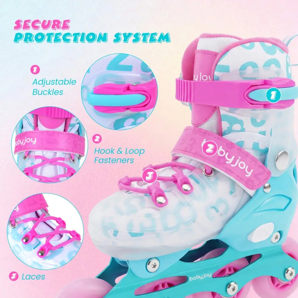 Kids Inline Skates with Light Up Wheels for Beginners Ages 9-14-Pink and Blue - Pink & Blue - Toy Sports