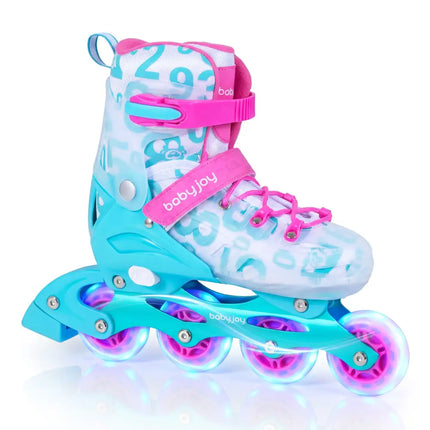 Kids Inline Skates with Light Up Wheels for Beginners Ages 9-14-Pink and Blue - Pink & Blue - Toy Sports