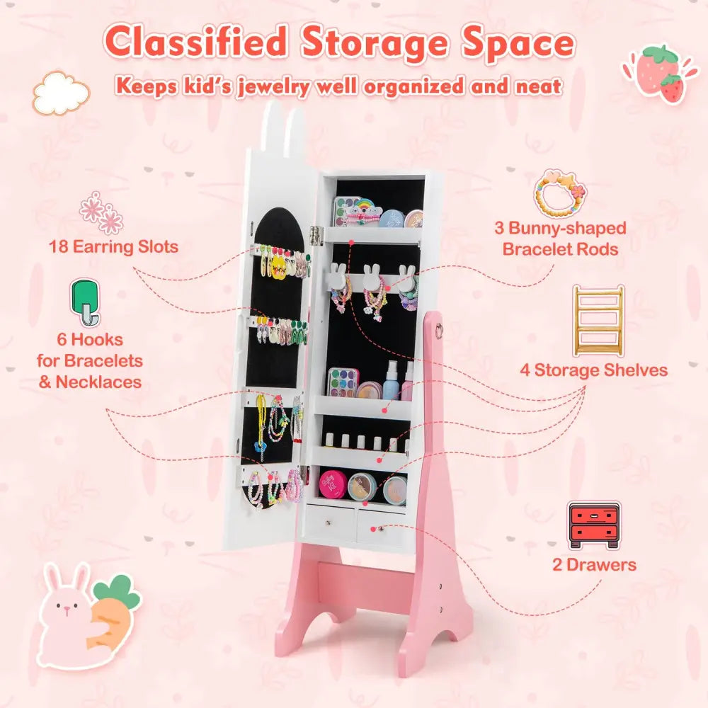 Kids Jewelry Armoire Cabinet with 2 Tilt Angles and Large Capacity-White - White - Kids Vanities