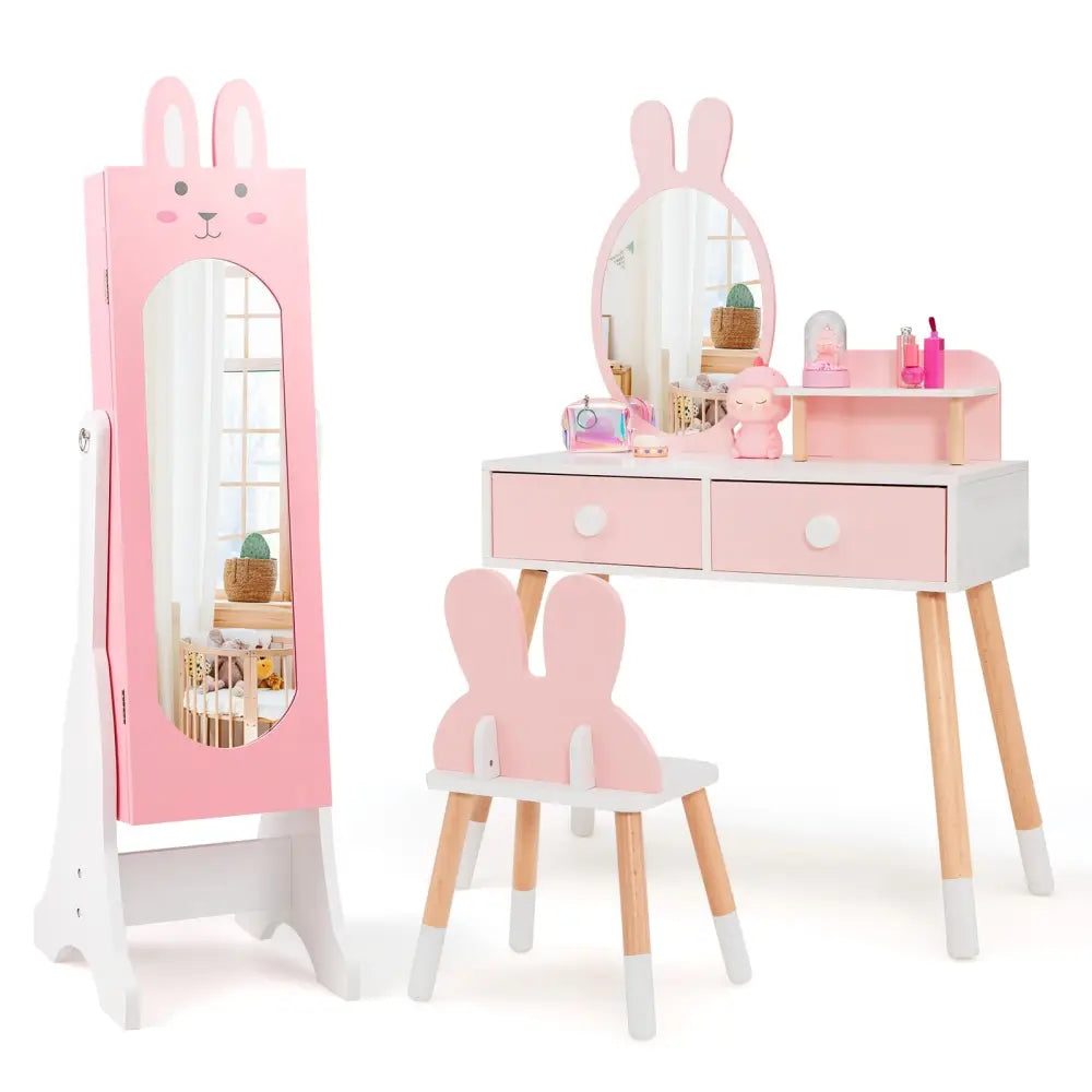 Kids Jewelry Armoire Cabinet with 2 Tilt Angles and Large Capacity-Pink - Pink - Kids Vanities