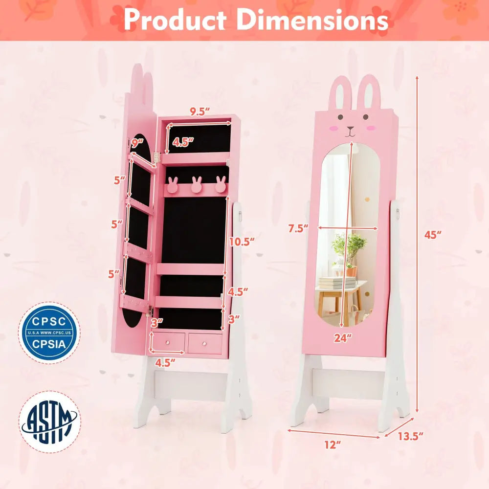Kids Jewelry Armoire Cabinet with 2 Tilt Angles and Large Capacity-Pink - Pink - Kids Vanities