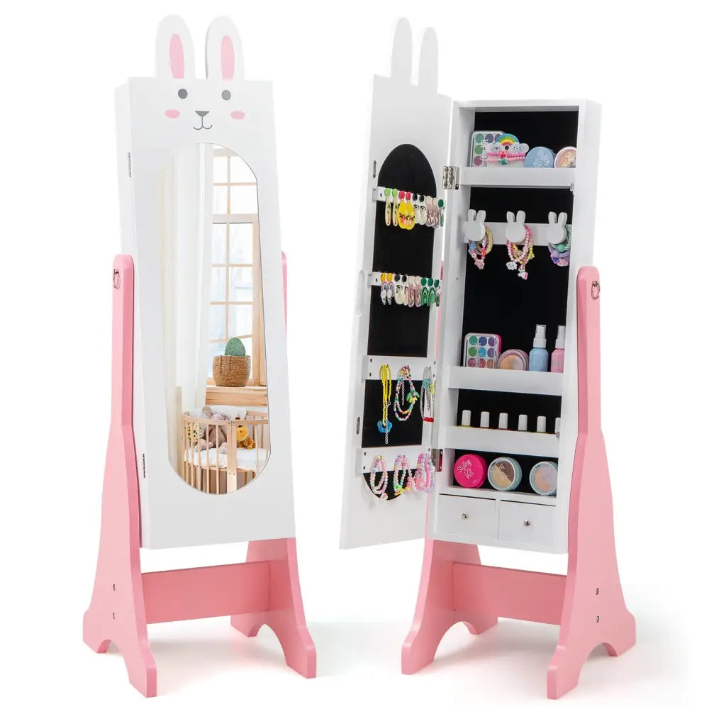 Kids Jewelry Armoire Cabinet with 2 Tilt Angles and Large Capacity-White - White - Kids Vanities