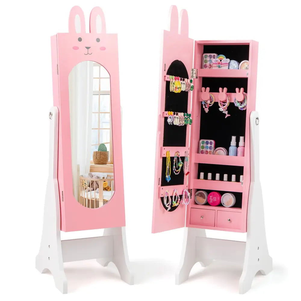 Kids Jewelry Armoire Cabinet with 2 Tilt Angles and Large Capacity-Pink - Pink - Kids Vanities