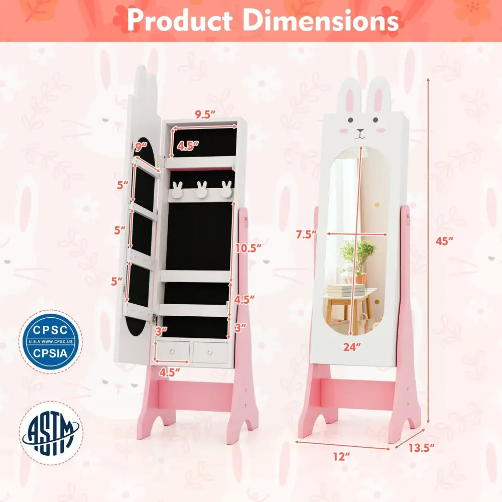 Kids Jewelry Armoire Cabinet with 2 Tilt Angles and Large Capacity-White - White - Kids Vanities