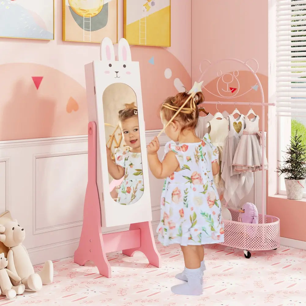 Kids Jewelry Armoire Cabinet with 2 Tilt Angles and Large Capacity-White - White - Kids Vanities