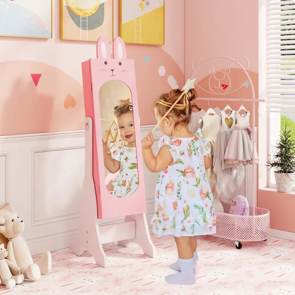 Kids Jewelry Armoire Cabinet with 2 Tilt Angles and Large Capacity-Pink - Pink - Kids Vanities