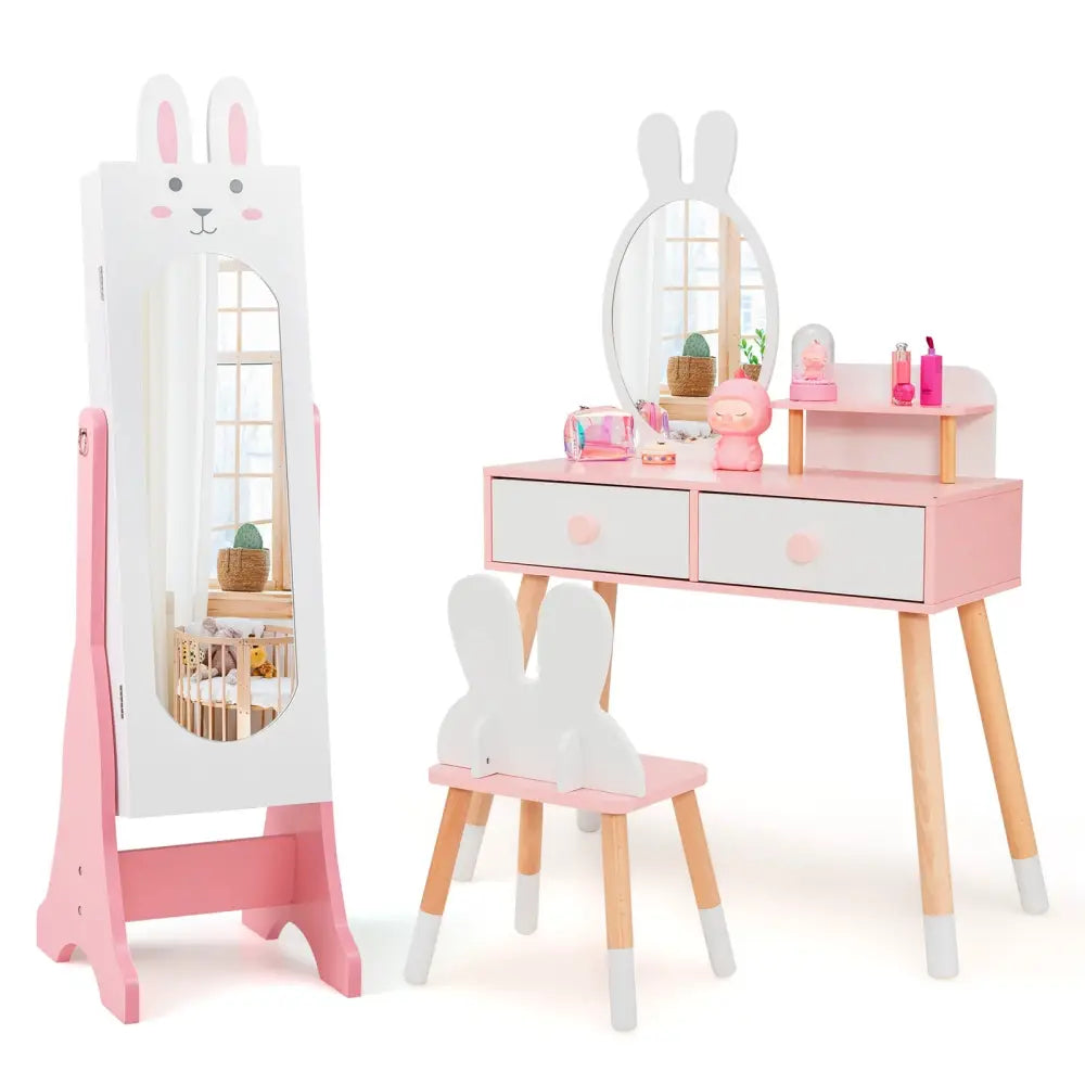 Kids Jewelry Armoire Cabinet with 2 Tilt Angles and Large Capacity-White - White - Kids Vanities