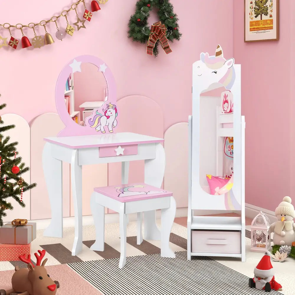 Kids Jewelry Armoire Cabinet with Storage and 2 Tilt Angles-White - White - Kids Vanities