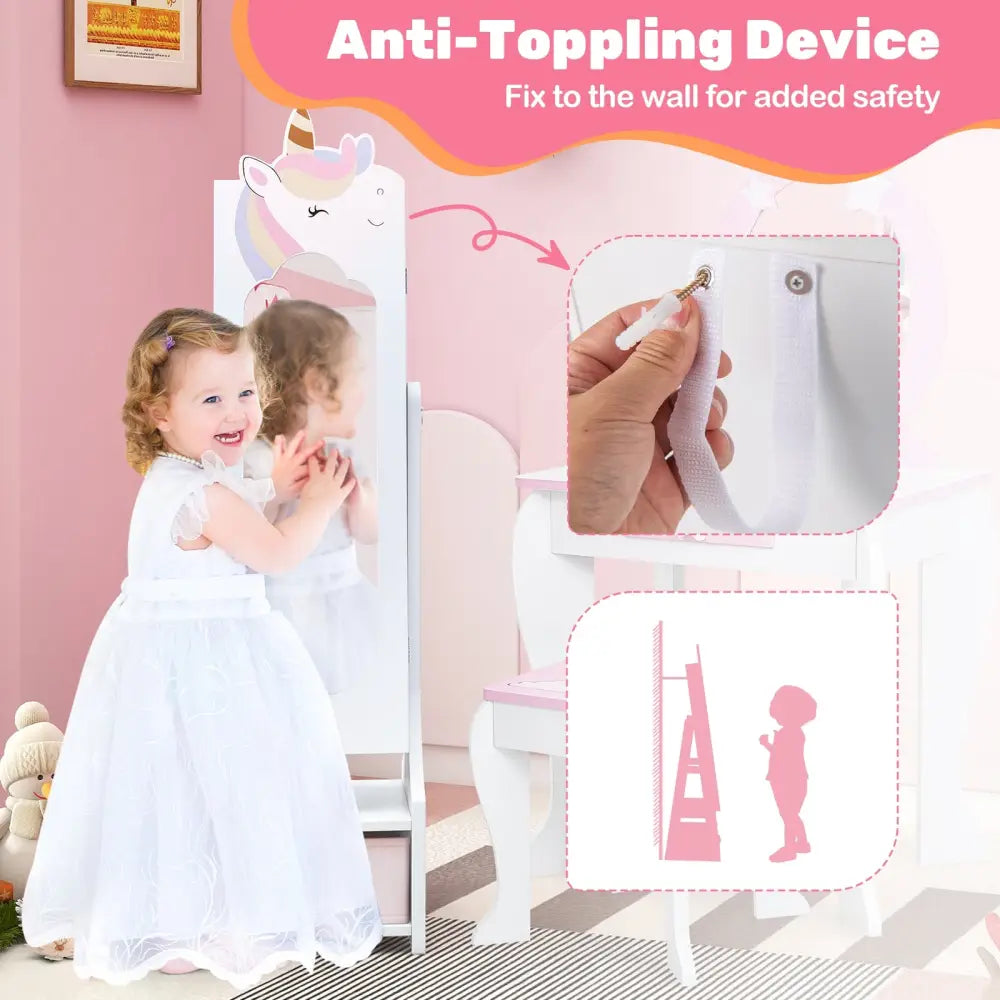 Kids Jewelry Armoire Cabinet with Storage and 2 Tilt Angles-White - White - Kids Vanities