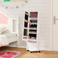 Kids Jewelry Armoire Cabinet with Swivel Base and Lockable Universal Wheels-White - White - Kids Vanities