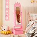 Kids Jewelry Armoire with 3-Color Lighted Full Length Mirror and Inside Led Lights-Pink - Pink - Kids Vanities