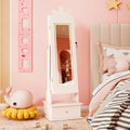Kids Jewelry Armoire with 3-Color Lighted Full Length Mirror and Inside Led Lights-White - White - Kids Vanities