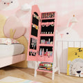 Kids Jewelry Organizer with Full Length Mirror Drawers and Storage Shelves-Pink - Pink - Kids Vanities