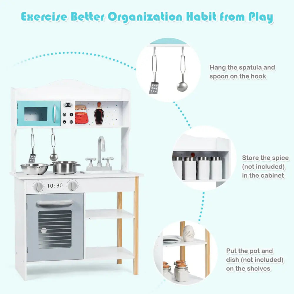 Kids Kitchen Cookware Pretend Cooking Food Play Set - Gray & White - Play Kitchen Sets
