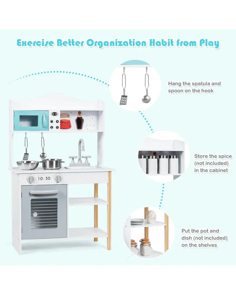Kids Kitchen Cookware Pretend Cooking Food Play Set - Gray & White - Play Kitchen Sets