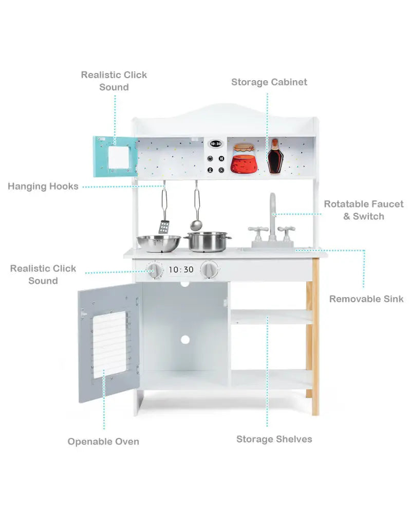 Kids Kitchen Cookware Pretend Cooking Food Play Set - Gray & White - Play Kitchen Sets