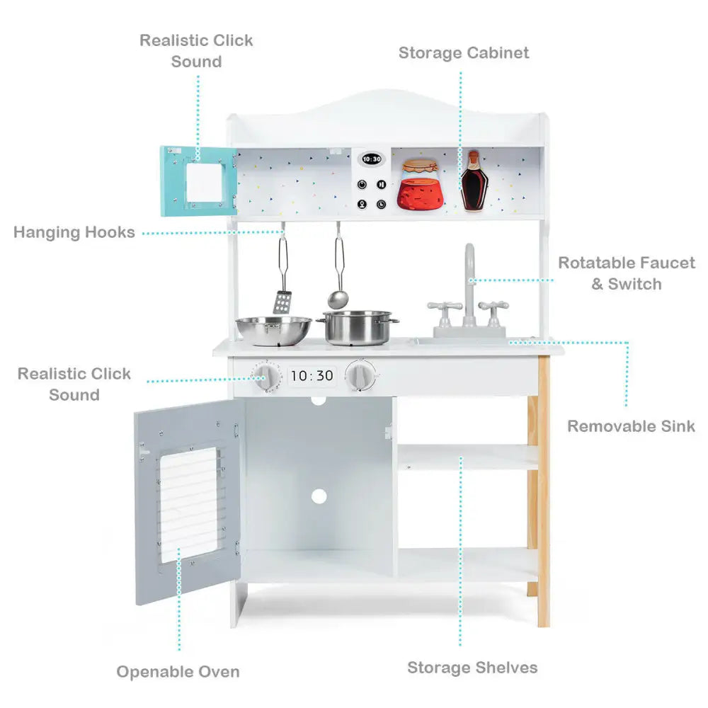 Kids Kitchen Cookware Pretend Cooking Food Play Set - Gray & White - Play Kitchen Sets