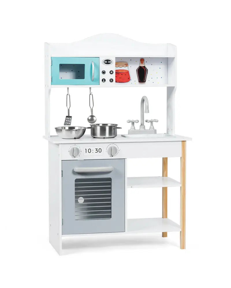 Kids Kitchen Cookware Pretend Cooking Food Play Set - Gray & White - Play Kitchen Sets