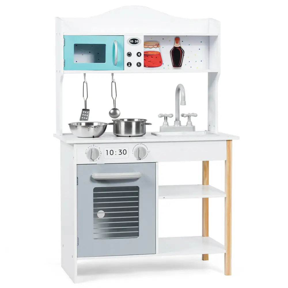 Kids Kitchen Cookware Pretend Cooking Food Play Set - Gray & White - Play Kitchen Sets