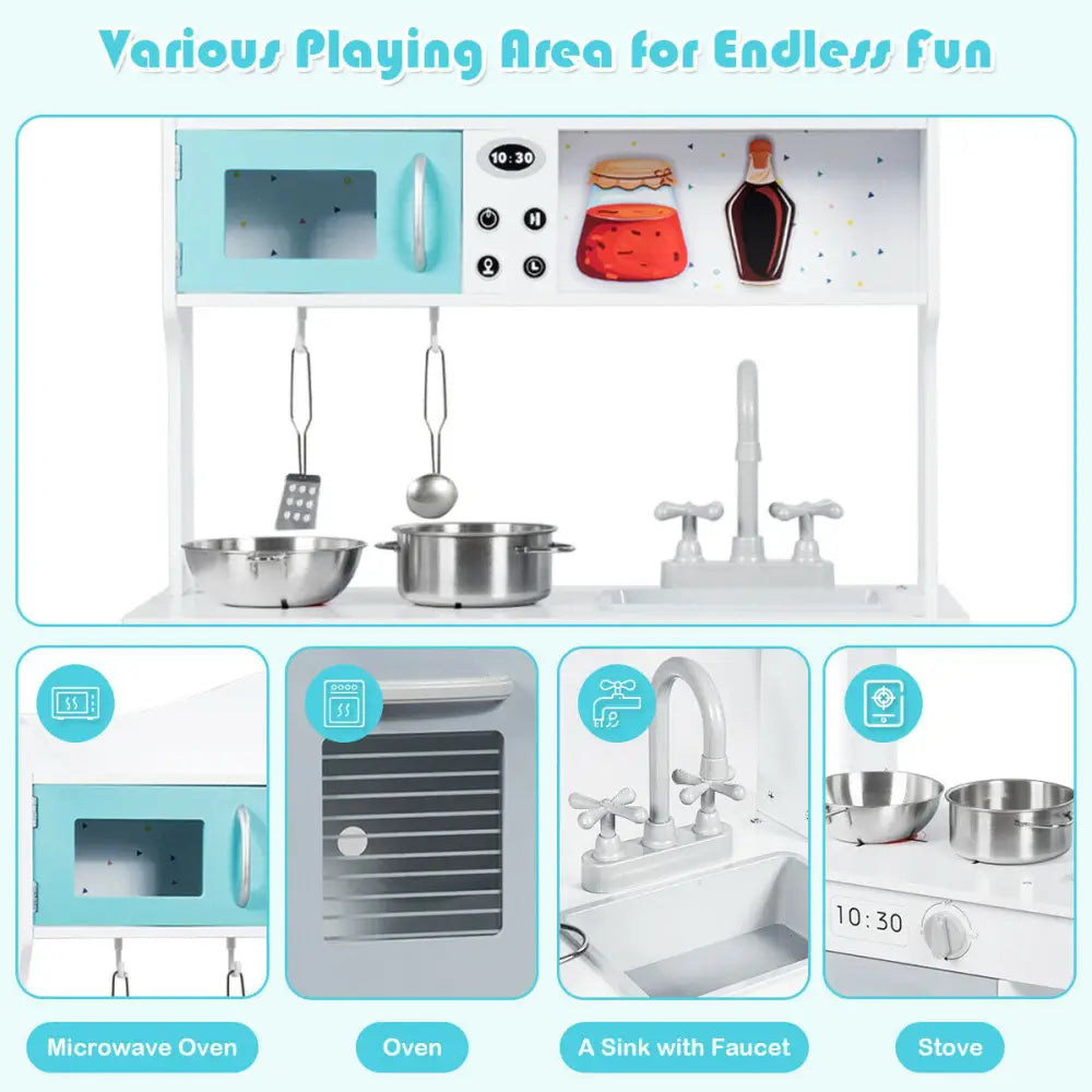 Kids Kitchen Cookware Pretend Cooking Food Play Set - Gray & White - Play Kitchen Sets