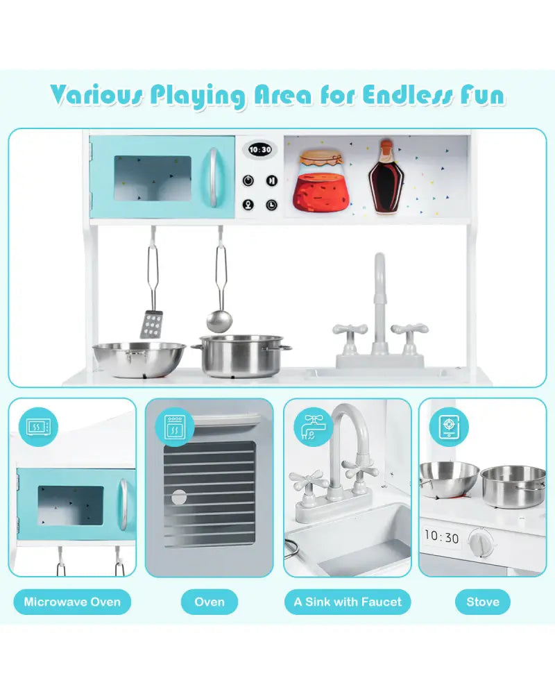 Kids Kitchen Cookware Pretend Cooking Food Play Set - Gray & White - Play Kitchen Sets