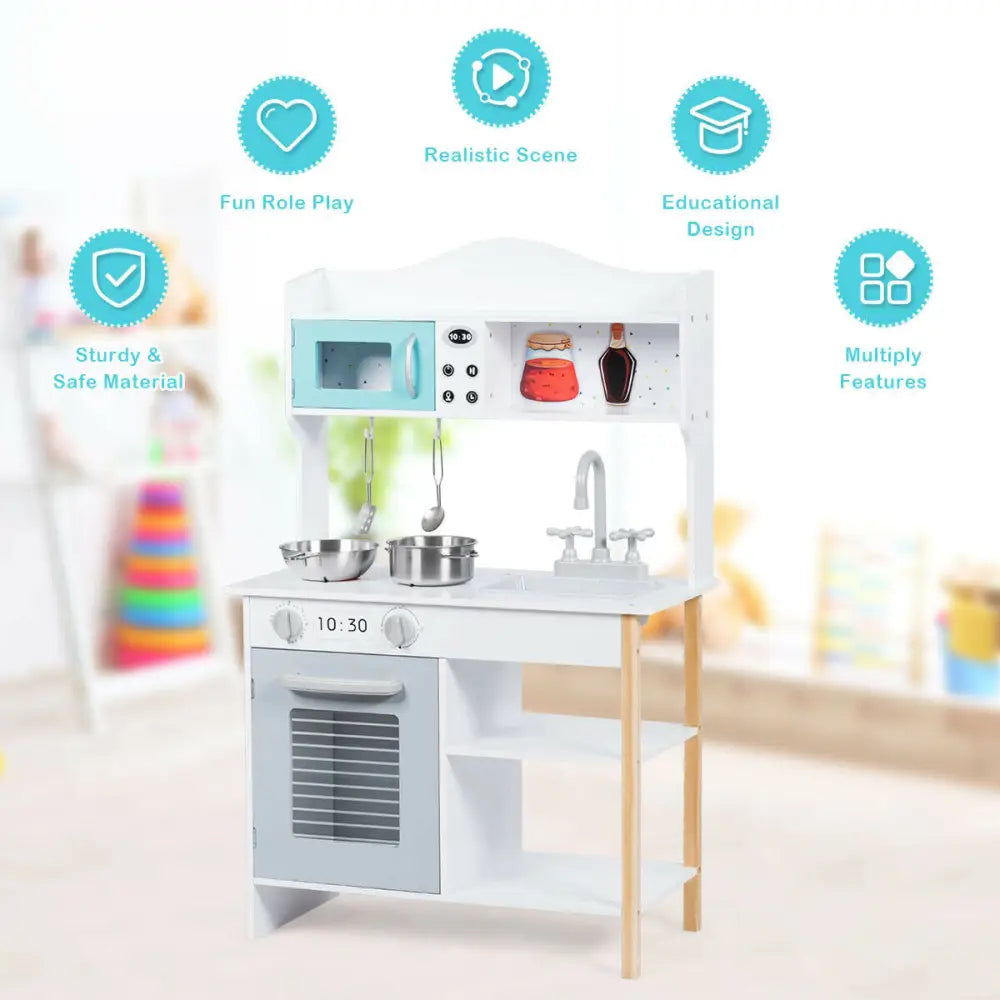 Kids Kitchen Cookware Pretend Cooking Food Play Set - Gray & White - Play Kitchen Sets