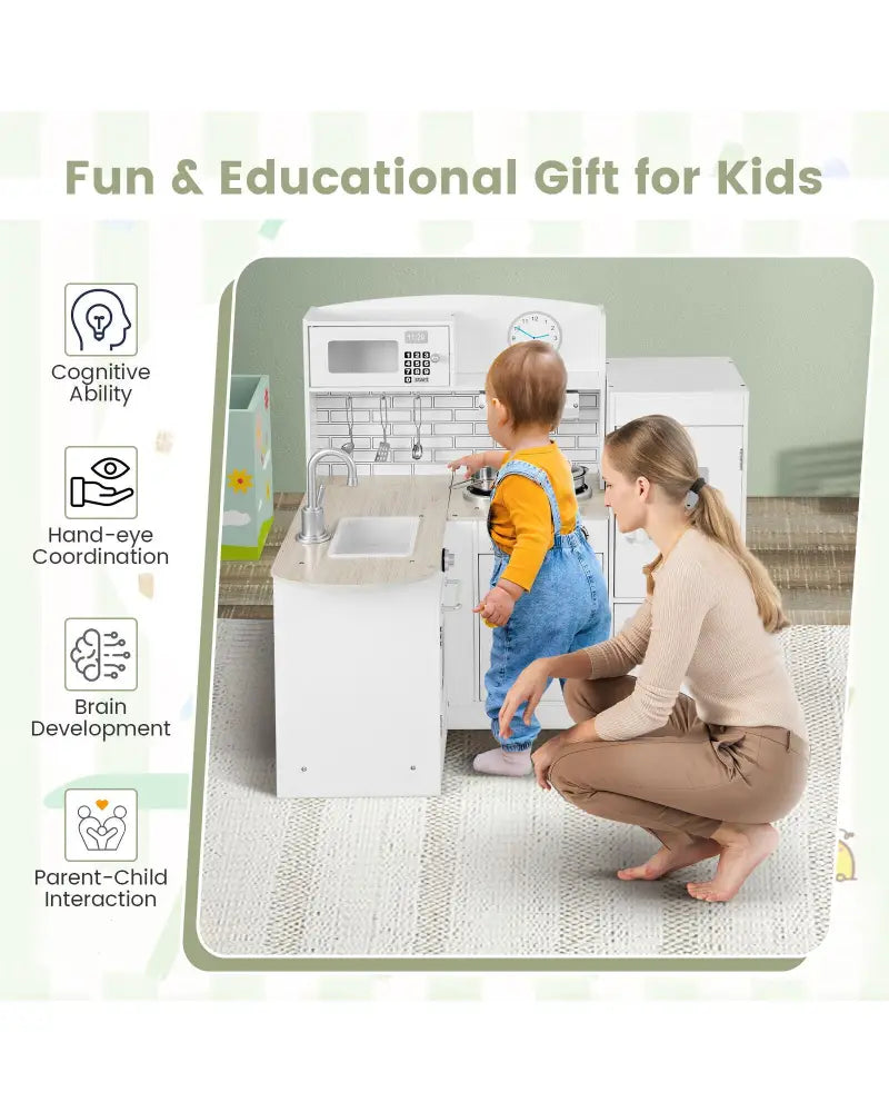 Kids Kitchen Playset Conor Kitchen Toy with Realistic Microwave and Oven Stove-Black & White - Natural - Play Kitchen