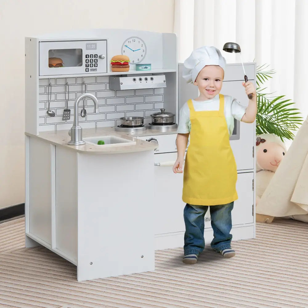 Kids Kitchen Playset Conor Kitchen Toy with Realistic Microwave and Oven Stove-Black & White - Natural - Play Kitchen