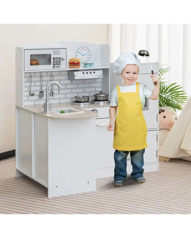 Kids Kitchen Playset Conor Kitchen Toy with Realistic Microwave and Oven Stove-Black & White - Natural - Play Kitchen
