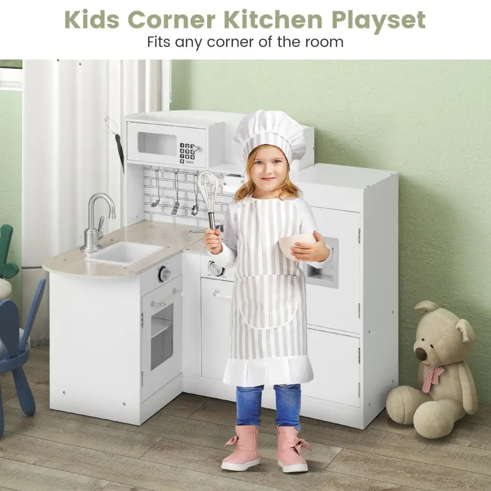Kids Kitchen Playset Conor Kitchen Toy with Realistic Microwave and Oven Stove-Black & White - Natural - Play Kitchen