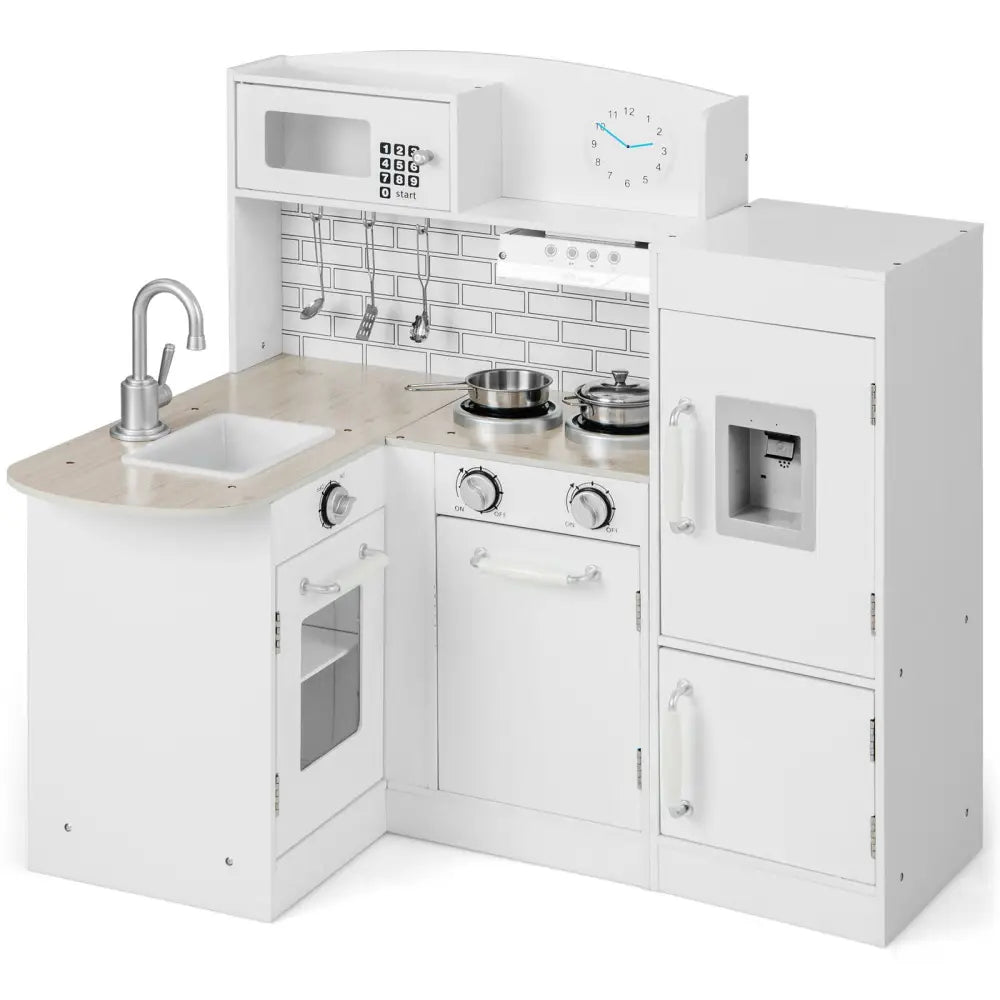 Kids Kitchen Playset Conor Kitchen Toy with Realistic Microwave and Oven Stove-Black & White - Natural - Play Kitchen
