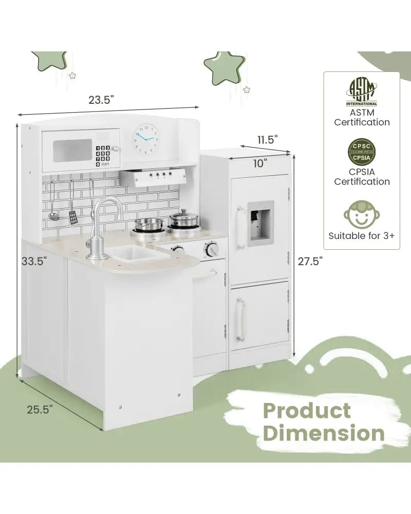Kids Kitchen Playset Conor Kitchen Toy with Realistic Microwave and Oven Stove-Black & White - Natural - Play Kitchen