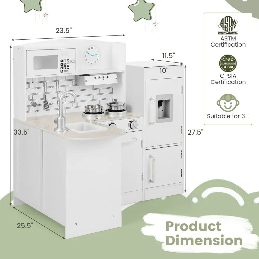 Kids Kitchen Playset Conor Kitchen Toy with Realistic Microwave and Oven Stove-Black & White - Natural - Play Kitchen