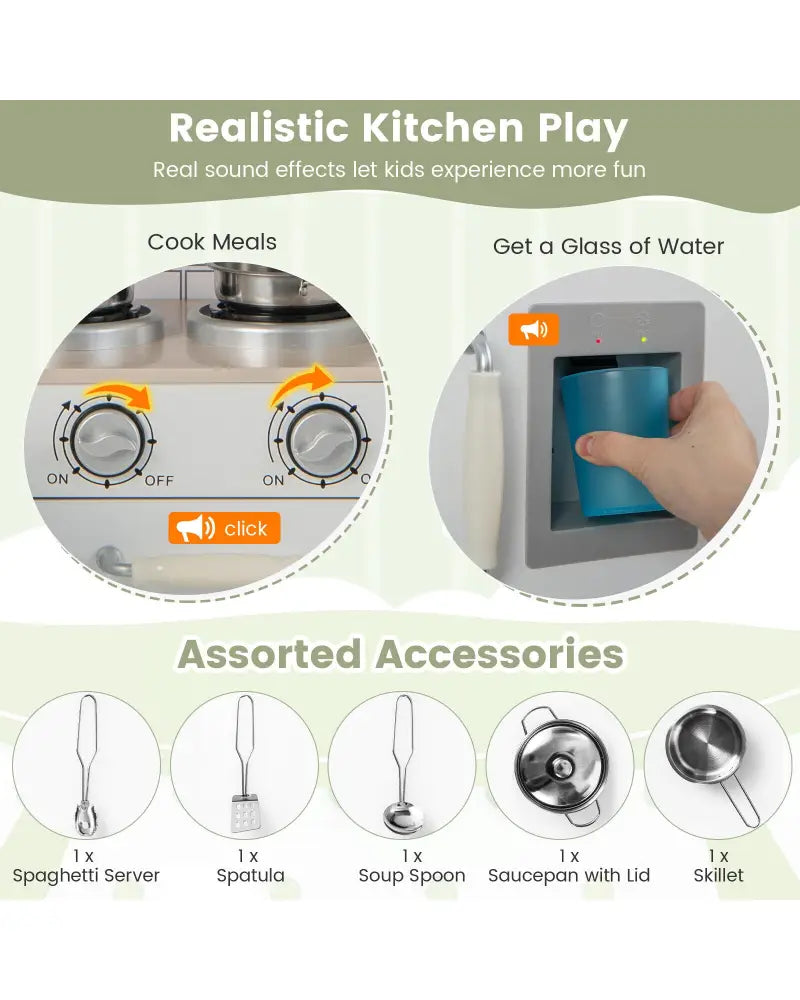 Kids Kitchen Playset Conor Kitchen Toy with Realistic Microwave and Oven Stove-Black & White - Natural - Play Kitchen