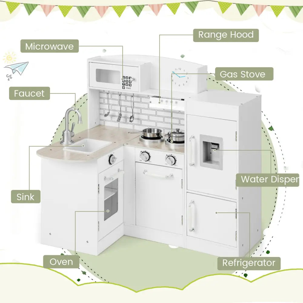 Kids Kitchen Playset Conor Kitchen Toy with Realistic Microwave and Oven Stove-Black & White - Natural - Play Kitchen