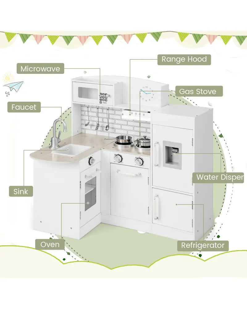 Kids Kitchen Playset Conor Kitchen Toy with Realistic Microwave and Oven Stove-Black & White - Natural - Play Kitchen