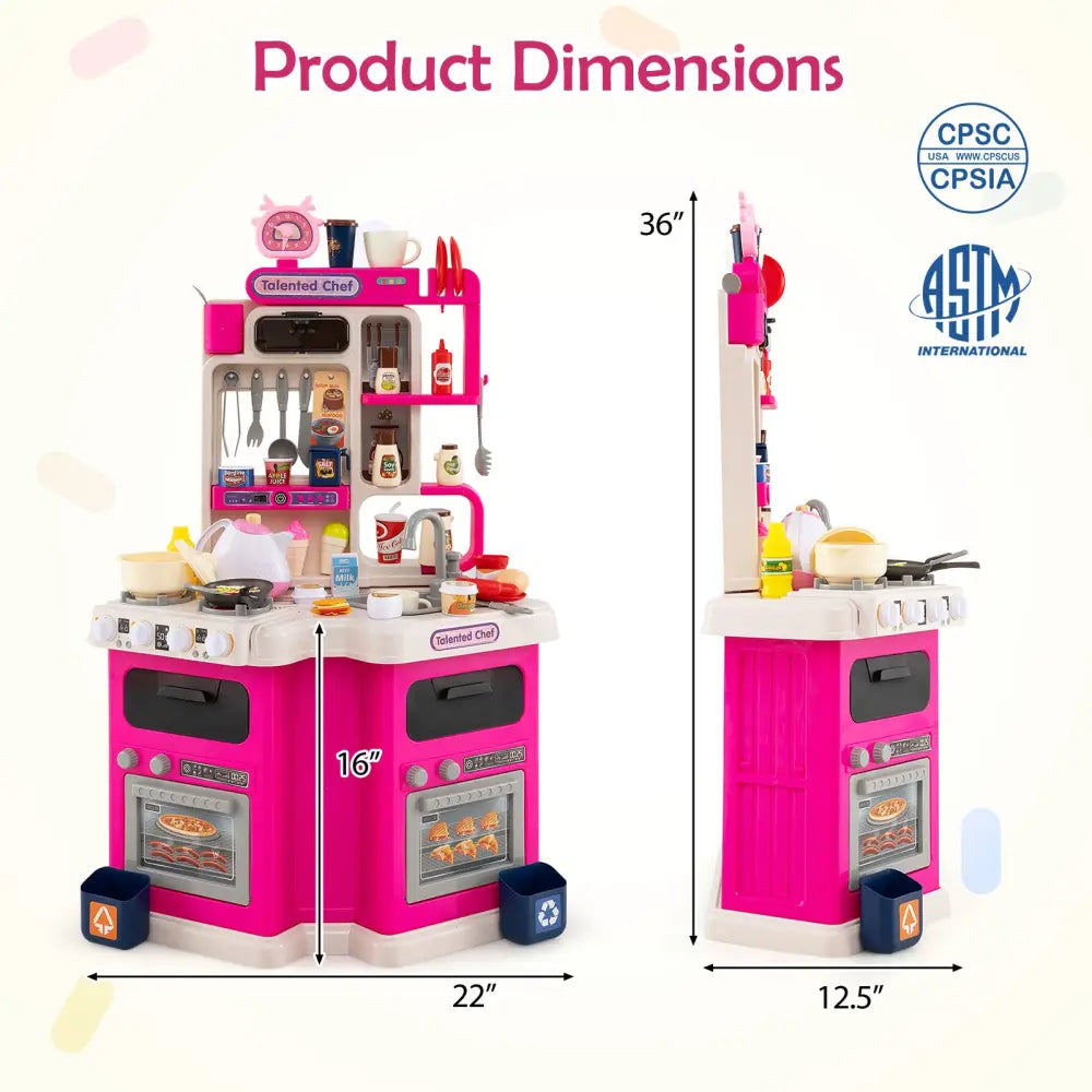 Kids Kitchen Playset Corner Play Kitchen with Realistic Sounds and Lights-Pink - Pink - Baby & Kids