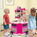 Kids Kitchen Playset Corner Play Kitchen with Realistic Sounds and Lights-Pink - Pink - Baby & Kids