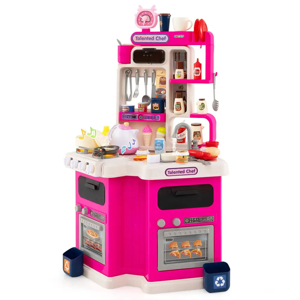 Kids Kitchen Playset Corner Play Kitchen with Realistic Sounds and Lights-Pink - Pink - Baby & Kids