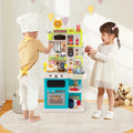 Kids Kitchen Playset Pretend Play Kitchen with Realistic Sounds and Lights-Blue - Blue - Play Kitchen Sets