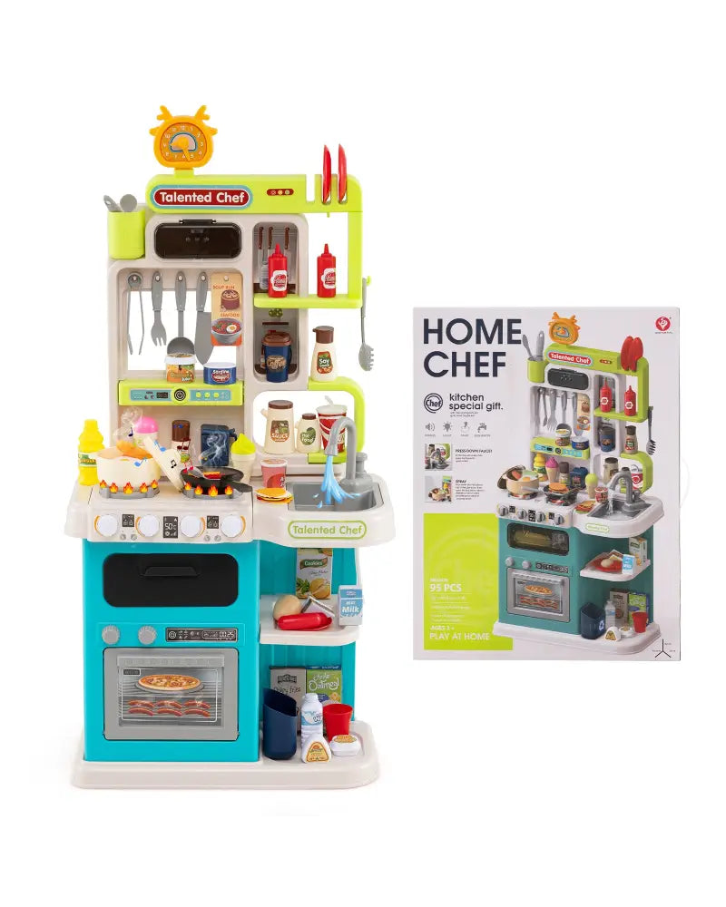 Kids Kitchen Playset Pretend Play Kitchen with Realistic Sounds and Lights-Blue - Blue - Play Kitchen Sets